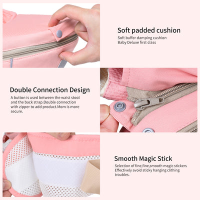 Baby Carrier Waist Stool Detachable Newborn Walkers Cotton Mesh Backpack for All Seasons, Pink