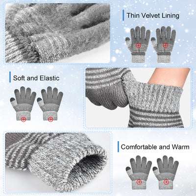 3 Pairs Kids Winter Gloves: Warm Knit Touchscreen Gloves Outdoor Sports Children Cold Weather Gloves for 8-10 Years Old Boys Girls Toddler - Stripe Gloves