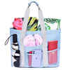 Mesh Beach Bag for Women | Large Lightweight Waterproof Sandproof Beach Tote Bags with 8 Side Pockets for Gym Beach Travel Shopping Picnic - Blue