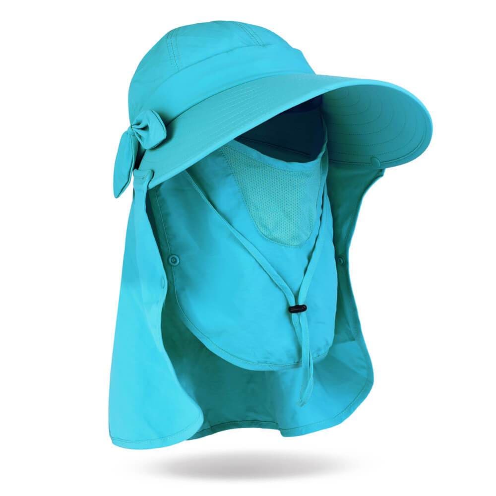 Vbiger UPF50+ Beach Sunhat Foldable Sun Hat Adjustable Sunproof Hat Wide Brim Visor Hat with Removable Neck and Face Flap - Blue - Hats