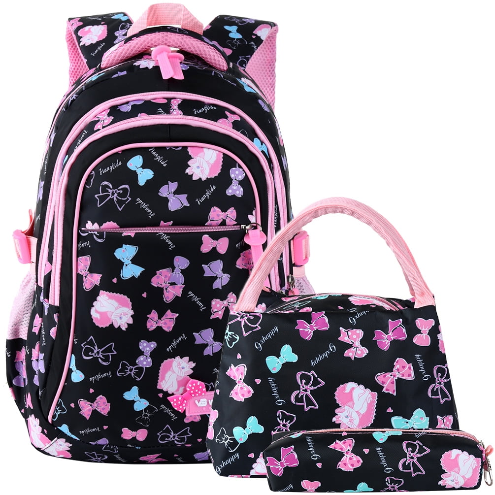 Vbiger 3 In 1 School Backpack Cute Backpacks with Lunch Bag/Pencil Case for Girls and Boys, Black
