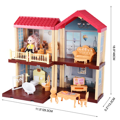 Toys Dollhouse for 3-8 Years Girls | 113 Pcs 2-Level DIY Doll House Playset Toy with Sweet Fashion Dolls & 4 Rooms & Furniture Home Decoration & LED Light for Kids Toddlers Gift