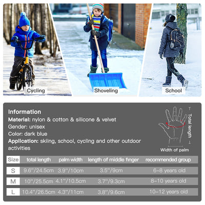 Vbiger Kids Ski Snow Gloves Cold Weather Gloves, Winter Gloves Anti-Slip Waterproof Windproof Thermal Fleece with Grip Suitable for Kids Between 10-12 Years Old, Black