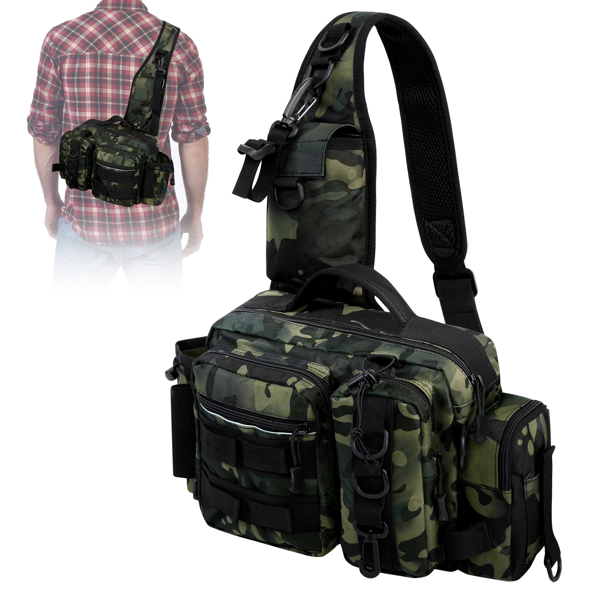 Fishing Backpack Tackle Sling Bag - Fishing Backpack with Rod Holder - Tackle Box Fly Fishing Gifts for Men Women