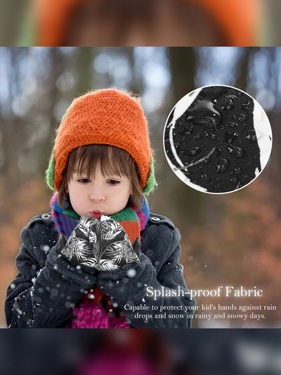 Thick Ski Gloves Warm Winter Gloves Cold Weather Gloves Anti-slip Outdoor Sports Mittens Windproof Skating Gloves with Fleece Lining, Suitable for Kids between 2-7 Years Old (Black)