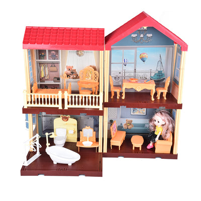 Toys Dollhouse for 3-8 Years Girls | 113 Pcs 2-Level DIY Doll House Playset Toy with Sweet Fashion Dolls & 4 Rooms & Furniture Home Decoration & LED Light for Kids Toddlers Gift