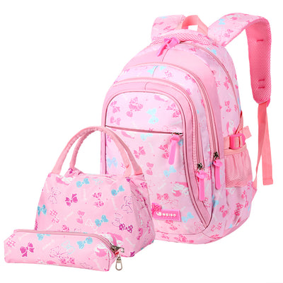 3 Pieces School Backpack 3-in-1 Student Shoulder Bags Set Adorable Student Book Bag Trendy Backpack, Lunch Tote Bag and Pencil Case for Students between 7-16 Years Old, Pink