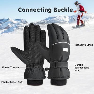 Vbiger Kids Ski Snow Gloves Cold Weather Gloves, Winter Gloves Anti-Slip Waterproof Windproof Thermal Fleece with Grip Suitable for Kids Between 10-12 Years Old, Black