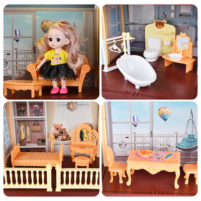 Toys Dollhouse for 3-8 Years Girls | 113 Pcs 2-Level DIY Doll House Playset Toy with Sweet Fashion Dolls & 4 Rooms & Furniture Home Decoration & LED Light for Kids Toddlers Gift