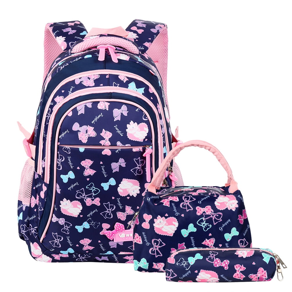 Vbiger Kids Backpack 3 in 1 School Backpacks with Lunch Bag/Pencil Case for Students, Dark Blue