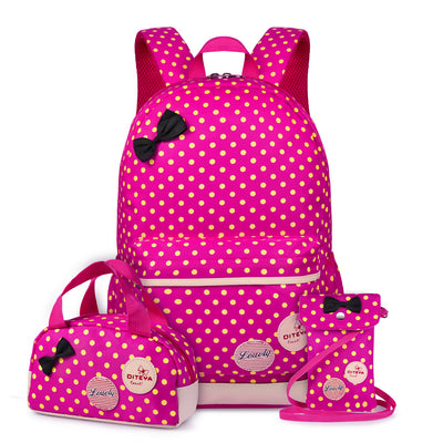 3 in 1 School Bag Waterproof Nylon Shoulder Daypack Polka Dot Bookbags Backpacks Cell Phone Messenger Bags Pencil Case