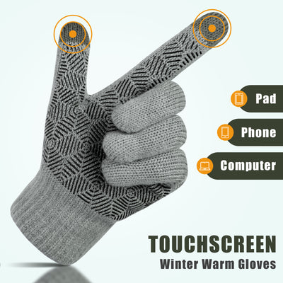 Knitted Warm Winter Gloves: Full Finger Gloves Cold Weather Gloves with Anti-slip Palm and Elastic Cuffs