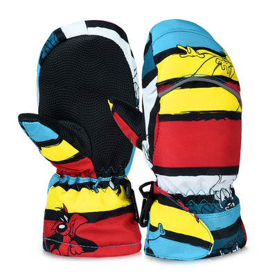 Warm Skiing Skating Gloves Waterproof Full Finger Mittens With Fleece Lining in Winter and Autumn, Suitable for Kids between 2-7 Years Old