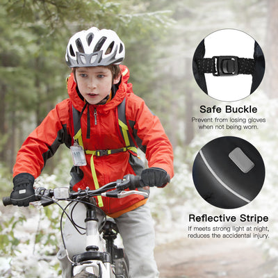 Vbiger Kids Ski Snow Gloves Cold Weather Gloves, Winter Gloves Anti-Slip Waterproof Windproof Thermal Fleece with Grip Suitable for Kids Between 10-12 Years Old, Black