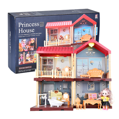 Toys Dollhouse for 3-8 Years Girls | 113 Pcs 2-Level DIY Doll House Playset Toy with Sweet Fashion Dolls & 4 Rooms & Furniture Home Decoration & LED Light for Kids Toddlers Gift