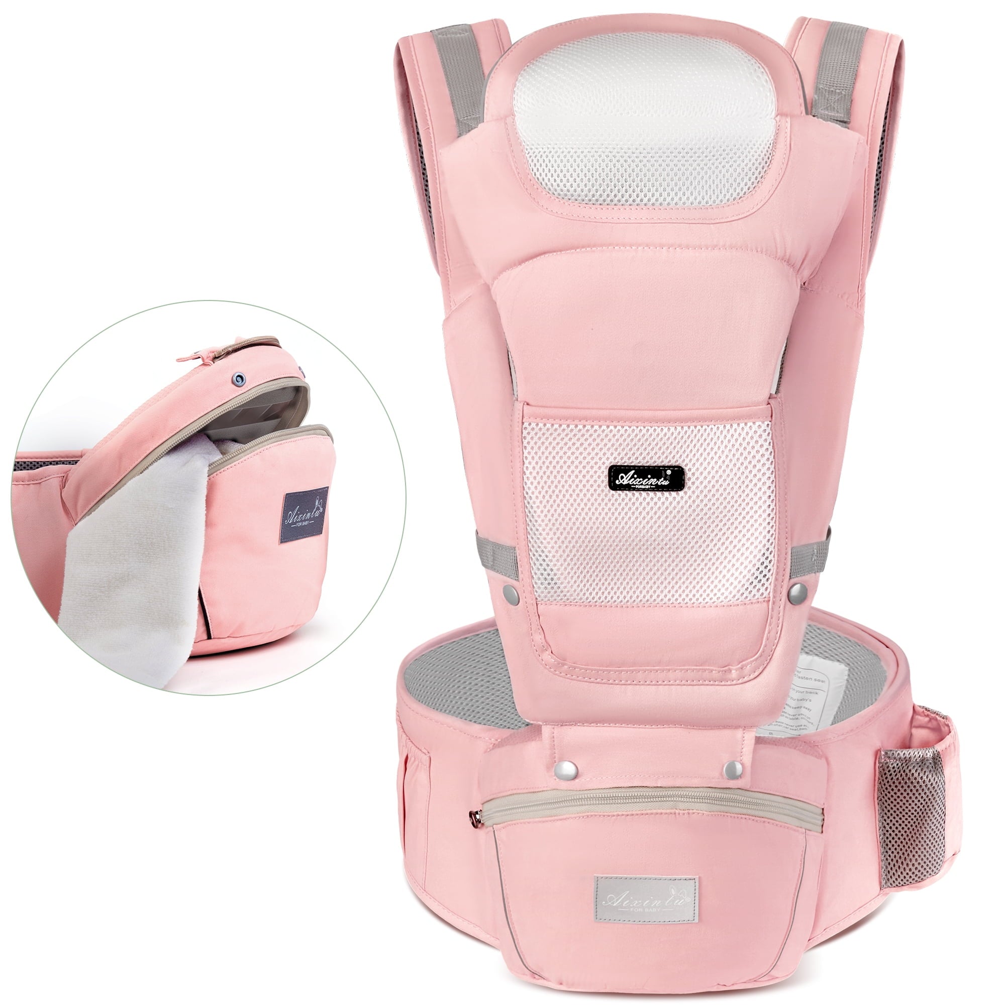 Vbiger Baby Carrier 6-in-1 with Hip Seat, Head Support and Breathable Mesh, Adjustable Removable Soft Ergonomic Baby Sling Carrier, Pink