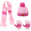 3 Pcs Kids Winter Hat Gloves Scarf Set, Girls Boys Toddler Knit Beanie Hat Scarf Gloves Set, Neck Warmer Mittens Fleece Lined Set, Pink