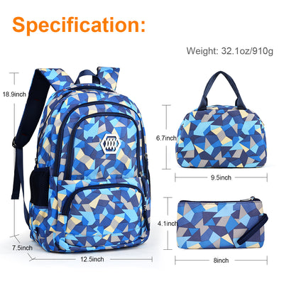 School Bag Shoulder Bag Large Capacity Travel Bag with Lunch Bag, Pencil Bag, Blue