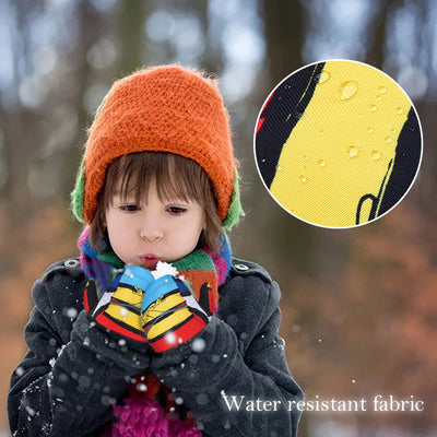 Warm Skiing Skating Gloves Waterproof Full Finger Mittens With Fleece Lining in Winter and Autumn, Suitable for Kids between 2-7 Years Old