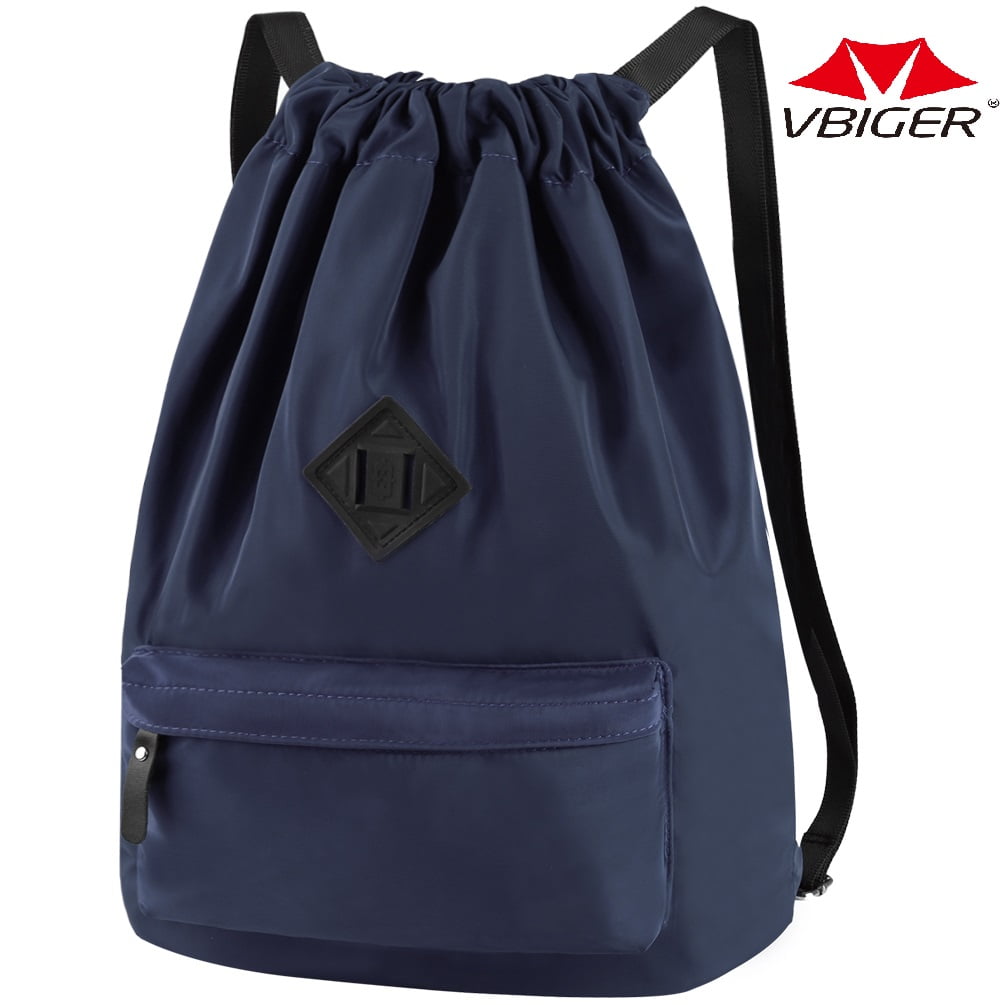 Vbiger Drawstring Backpack Waterproof Nylon Fitness String Gym Sports Bag for Women Men - Dark Blue