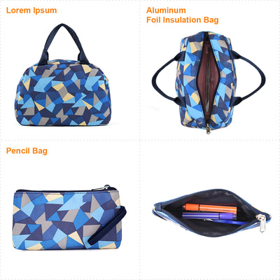 School Bag Shoulder Bag Large Capacity Travel Bag with Lunch Bag, Pencil Bag, Blue