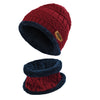 2Pcs Kids Winter Knitted Hats+Scarf Set Warm Fleece Lining Cap for 5-14 Year Old Boys Girls