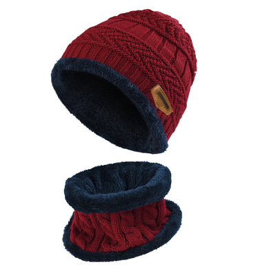 2Pcs Kids Winter Knitted Hats+Scarf Set Warm Fleece Lining Cap for 5-14 Year Old Boys Girls