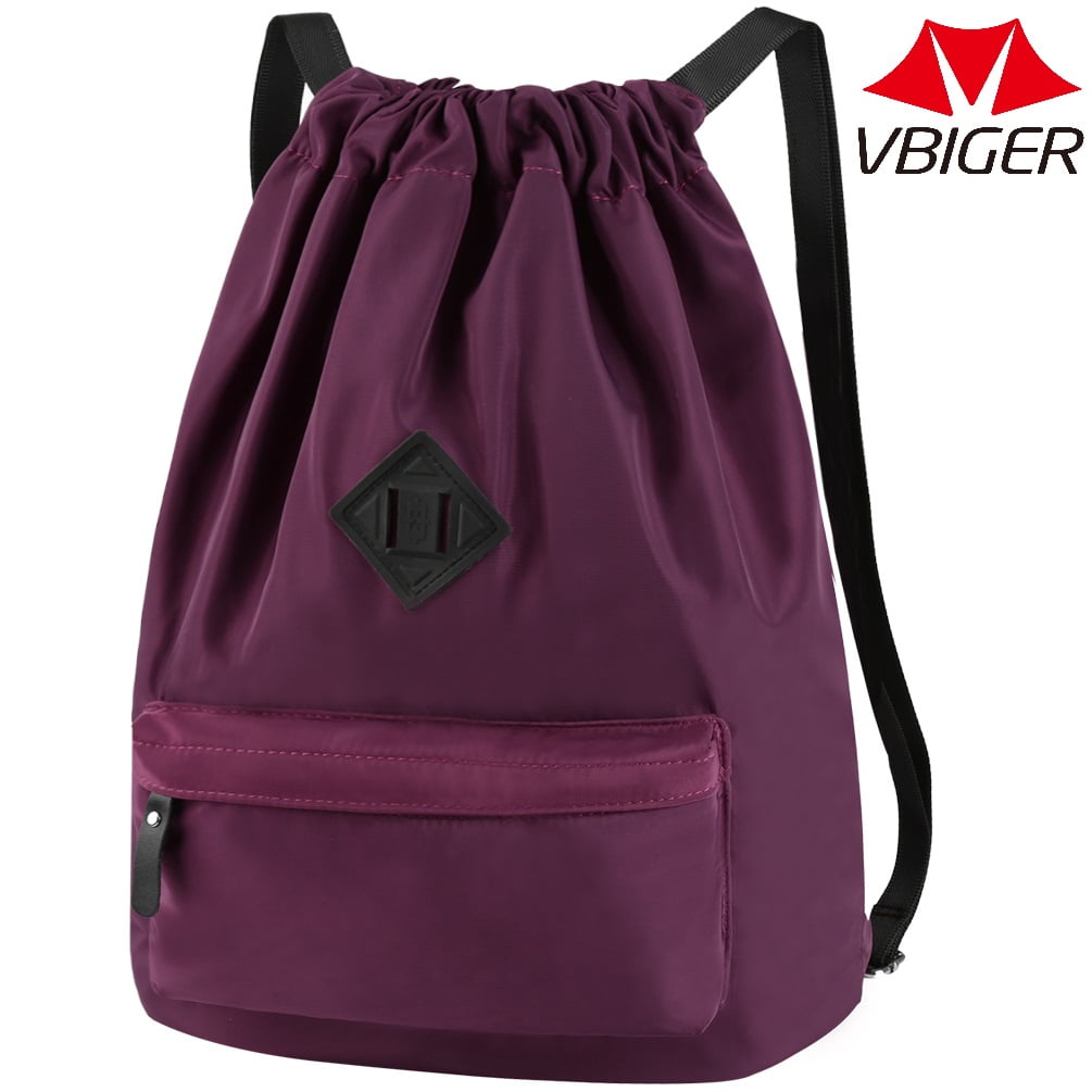Vbiger Drawstring Backpack String Gym Sports Bag Waterproof Nylon Fitness Drawstring Bag - Purple