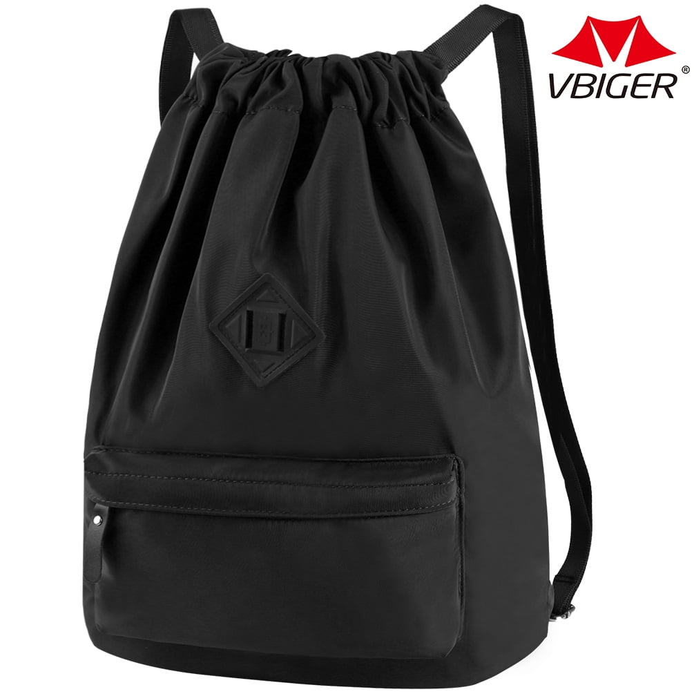Vbiger Drawstring Backpack Black Nylon Basketball Drawstring Bag Yoga Shoe Organizer Large Capacity