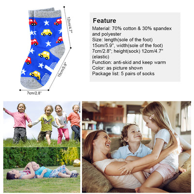 Vbiger Toddler Boys Cotton Socks Little Boys Cute Cartoon Pattern Socks Dual Defense Cushion Comfort Socks for 3-5 Years Old Boys - 5 Pairs