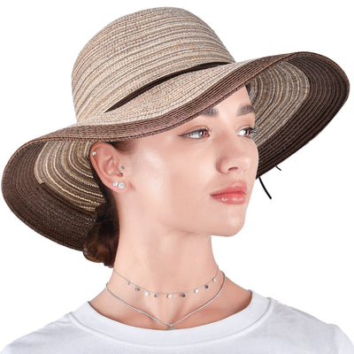 Vbiger Womens Beach Sun Hats Straw Hat Wide Brim UPF 50 Summer Travel Hat Foldable Packable Roll-up Floppy Beach Hats for Women - Brown