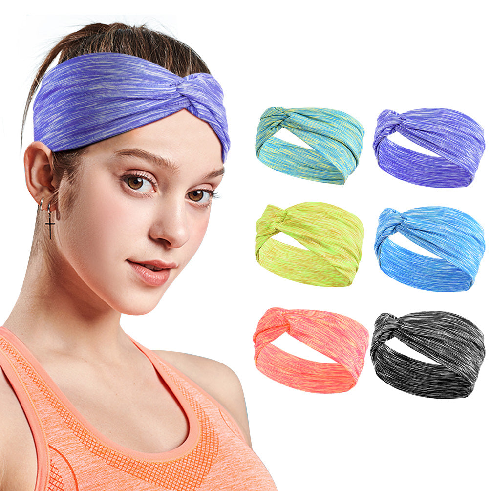 6Pcs Headbands for Women Moisture-wicking Yoga Head Wraps Stretchy Workout Head Bands Fashionable Cross Headband for Women Girls Lady