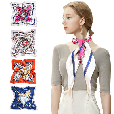 Women's Large Satin Square Silk Feeling Hair Scarf 35.4 x 35.4 inches, 4Pcs