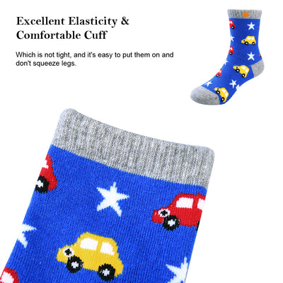 Vbiger Toddler Boys Cotton Socks Little Boys Cute Cartoon Pattern Socks Dual Defense Cushion Comfort Socks for 3-5 Years Old Boys - 5 Pairs