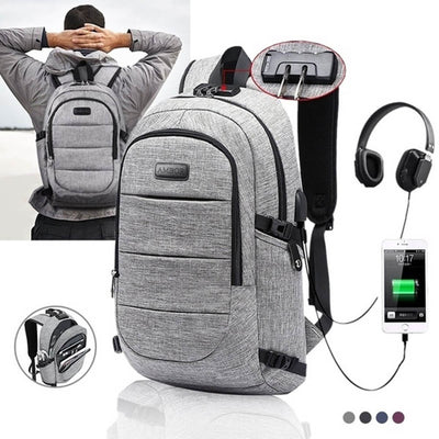 Vbiger Large-capacity Student Backpack Outdoor Backpack with USB Charging Port, Grey