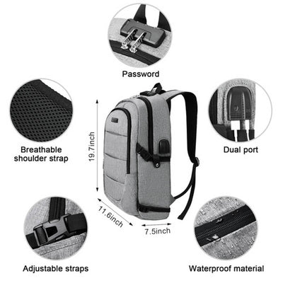 Vbiger Large-capacity Student Backpack Outdoor Backpack with USB Charging Port, Grey