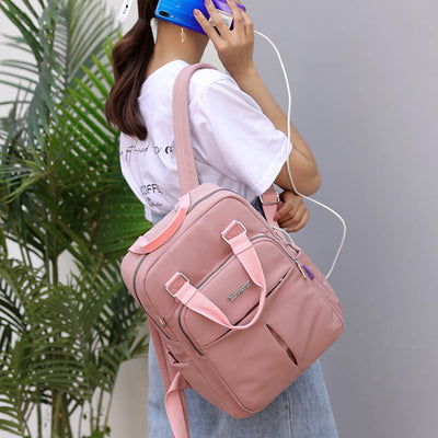Vbiger USB Backpack Large Schoolbag Travel Bag, Pink