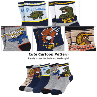 Toddler Boys Socks Cartoon Dinosaurs Pattern Sport Socks Crew Socks for 3-5 Years Old, 5 Pairs