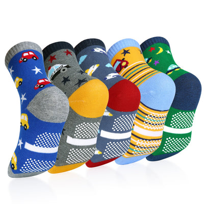 Vbiger Toddler Boys Cotton Socks Little Boys Cute Cartoon Pattern Socks Dual Defense Cushion Comfort Socks for 3-5 Years Old Boys - 5 Pairs