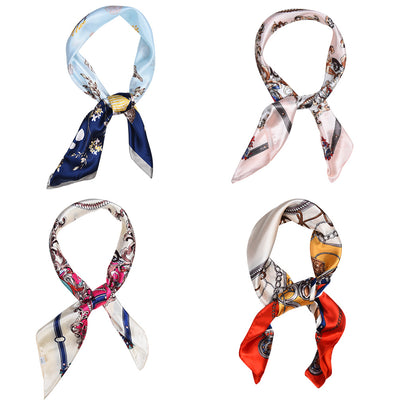 Women's Large Satin Square Silk Feeling Hair Scarf 35.4 x 35.4 inches, 4Pcs