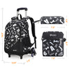 Vibger 3PCS Kids Rolling Backpack - Wheeled Backpack Kids Rolling Bookbag with Cross-Body Bag, Pencil Bag-Black