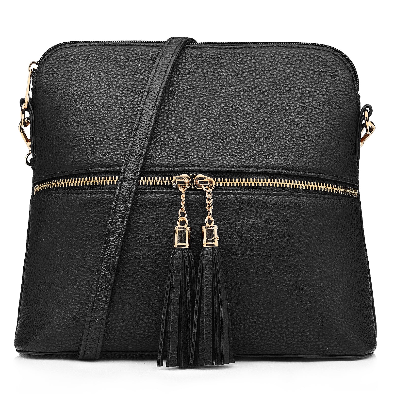 Messenger Crossbody Bag for Women - PU Leather Fashion Women Handbag Shoulder Bag Pocketbook Ladies Leather Satchel Tote with Adjustable Shoulder Strap - Black