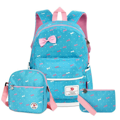 Vbiger 3-in-1 School Bag Waterproof Nylon Shoulder Daypack Polka Dot Bookbags - Light Blue - Backpacks