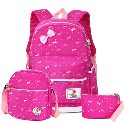Vbiger 3-in-1 School Bag Waterproof Nylon Shoulder Daypack Polka Dot Bookbags - Rosy - Backpacks