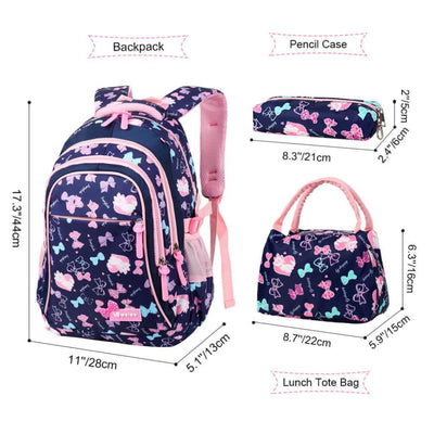 Vbiger 3-in-1 Student Shoulder Bags Set Trendy Backpack Lunch Tote Bag and Pencil Case - Backpacks