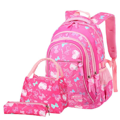 Vbiger 3-in-1 Student Shoulder Bags Set Trendy Backpack Lunch Tote Bag and Pencil Case - Rosy - Backpacks