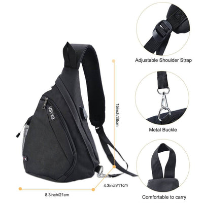 Vbiger Canvas Sling Backpack USB Rechargeable Chest Bag - Bag