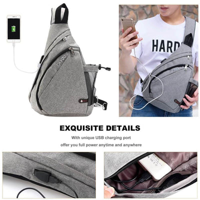 Vbiger Canvas Sling Backpack USB Rechargeable Chest Bag - Bag