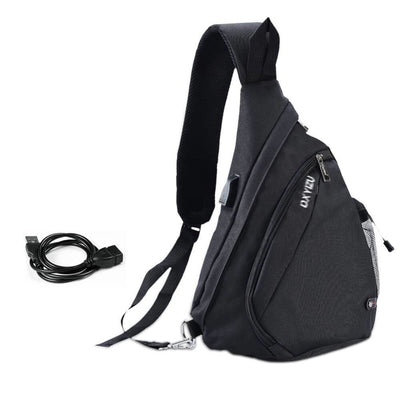 Vbiger Canvas Sling Backpack USB Rechargeable Chest Bag - Black - Bag