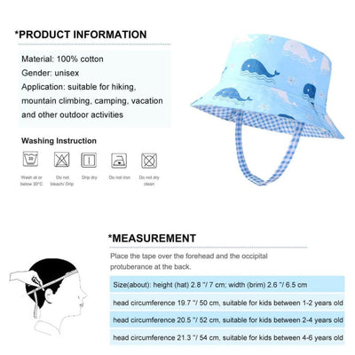 Vbiger Kids Sun Protection Hat UPF 50+ Sun Hat Bucket Hat with Double-sided Design and Improved Self-adhesive Strap - Hats